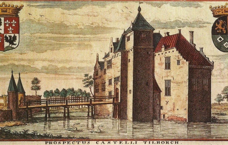 Het kasteel van Tilburg verbeeld op een gravure uit 1696.
